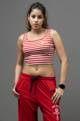 Go Devil Women's Red & White Striped Crop Tank Top – Sleeveless Casual Wear