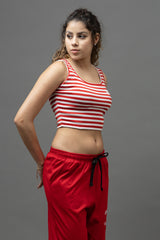 Go Devil Women's Red & White Striped Crop Tank Top – Sleeveless Casual Wear