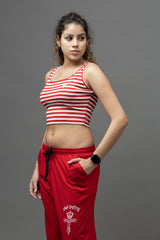 Go Devil Women's Red & White Striped Crop Tank Top – Sleeveless Casual Wear