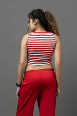 Go Devil Women's Red & White Striped Crop Tank Top – Sleeveless Casual Wear