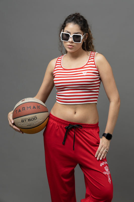Go Devil Women's Red & White Striped Crop Tank Top – Sleeveless Casual Wear
