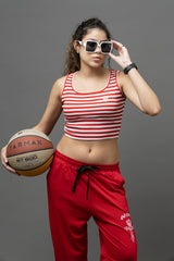 Go Devil Women's Red & White Striped Crop Tank Top – Sleeveless Casual Wear