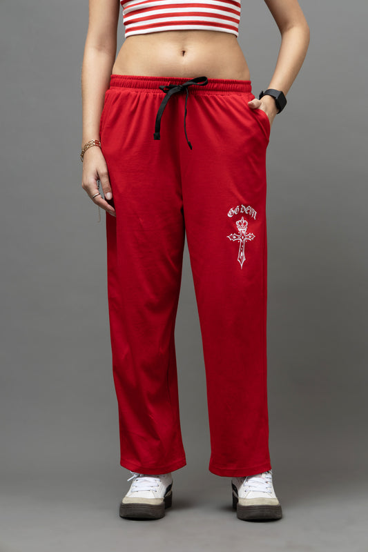 Go Devil Red Joggers For Women's