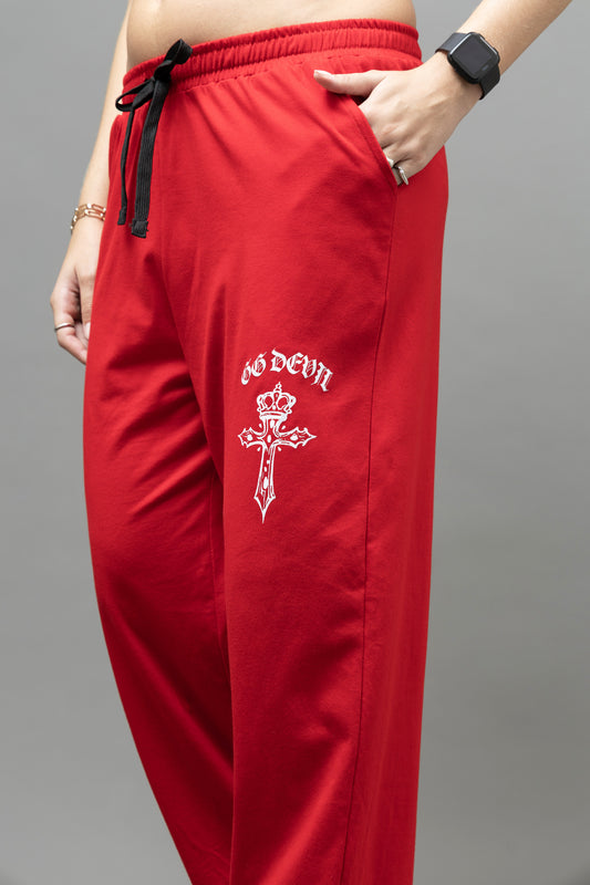 Go Devil Red Joggers For Women's