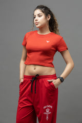Go Devil Red Casual Fit Crop Top For Women's