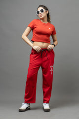 Go Devil Red Casual Fit Crop Top For Women's