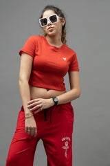 Go Devil Red Casual Fit Crop Top For Women's