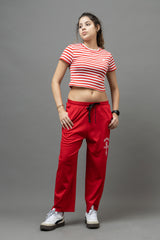 Go Devil Women's Red & White Striped Crop Top