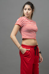 Go Devil Women's Red & White Striped Crop Top