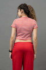 Go Devil Women's Red & White Striped Crop Top