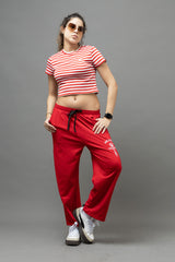Go Devil Women's Red & White Striped Crop Top