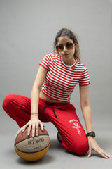 Go Devil Women's Red & White Striped Crop Top