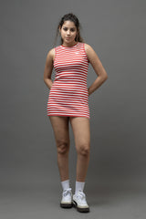 Go Devil Women's Red Striped Bodycon Dress – Sleeveless Ribbed Mini Dress