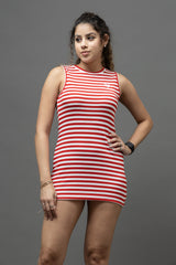Go Devil Women's Red Striped Bodycon Dress – Sleeveless Ribbed Mini Dress