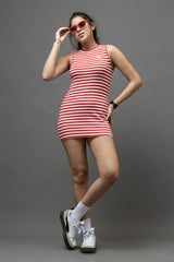 Go Devil Women's Red Striped Bodycon Dress – Sleeveless Ribbed Mini Dress