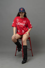 Go Devil Women's Oversized Red Graphic T-Shirt