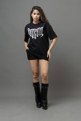 Go Devil Women's Oversized Black Graphic T-Shirt