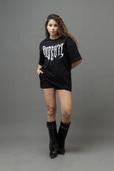 Go Devil Women's Oversized Black Graphic T-Shirt