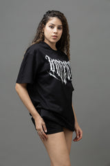 Go Devil Women's Oversized Black Graphic T-Shirt