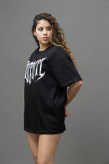 Go Devil Women's Oversized Black Graphic T-Shirt