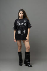 Go Devil Women's Cotton Oversized Black Graphic T-Shirt