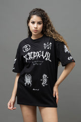 Go Devil Women's Cotton Oversized Black Graphic T-Shirt