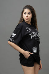 Go Devil Women's Cotton Oversized Black Graphic T-Shirt