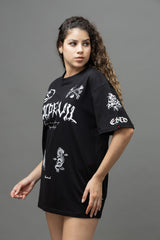 Go Devil Women's Cotton Oversized Black Graphic T-Shirt