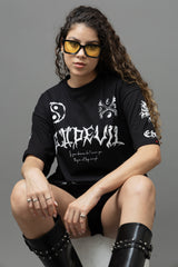 Go Devil Women's Cotton Oversized Black Graphic T-Shirt