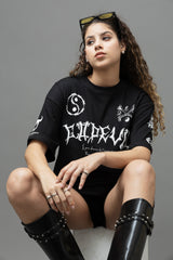 Go Devil Women's Cotton Oversized Black Graphic T-Shirt