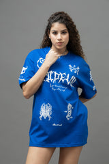 Go Devil Women's Cotton Oversized Blue Graphic T-Shirt