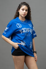 Go Devil Women's Cotton Oversized Blue Graphic T-Shirt
