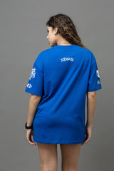 Go Devil Women's Cotton Oversized Blue Graphic T-Shirt