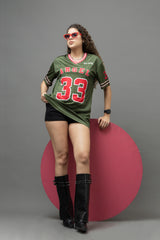 Go Devil ANGEL 33 Varsity Jersey Tee – Military Green & Red Edition