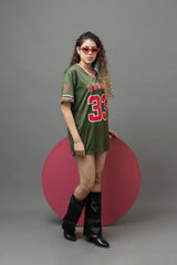 Go Devil ANGEL 33 Varsity Jersey Tee – Military Green & Red Edition