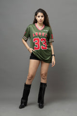 Go Devil ANGEL 33 Varsity Jersey Tee – Military Green & Red Edition