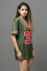 Go Devil ANGEL 33 Varsity Jersey Tee – Military Green & Red Edition
