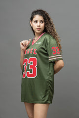 Go Devil ANGEL 33 Varsity Jersey Tee – Military Green & Red Edition
