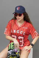 Go Devil ANGEL 33 Pinstripe Jersey Tee – Fire Red Edition