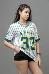 Go Devil ANGEL 33 White & Green Pinstripe Jersey Tee For Women's