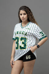 Go Devil ANGEL 33 White & Green Pinstripe Jersey Tee For Women's