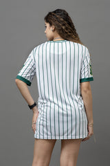 Go Devil ANGEL 33 White & Green Pinstripe Jersey Tee For Women's