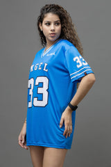 Go Devil ANGEL 33 (In White) Printed Blue Oversized Jersey T-shirt For Women's