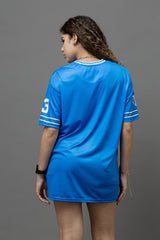 Go Devil ANGEL 33 (In White) Printed Blue Oversized Jersey T-shirt For Women's