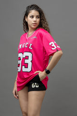 Go Devil ANGEL 33 (In White) Printed Pink Oversized Jersey T-shirt For Women's