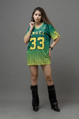 Go Devil ANGEL 33 (In Yellow) Printed Green Oversized Jersey T-shirt For Women's