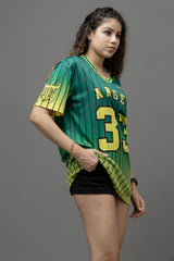 Go Devil ANGEL 33 (In Yellow) Printed Green Oversized Jersey T-shirt For Women's