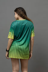 Go Devil ANGEL 33 (In Yellow) Printed Green Oversized Jersey T-shirt For Women's