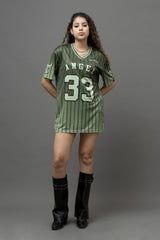 Go Devil ANGEL 33 Printed Army Green Oversized Jersey T-shirt For Women's