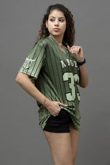 Go Devil ANGEL 33 Printed Army Green Oversized Jersey T-shirt For Women's